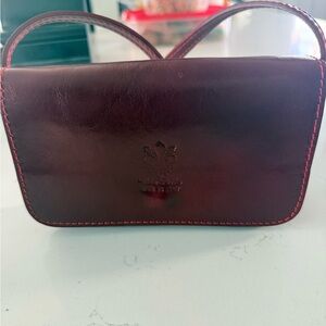 Vera Pelle Burgundy Leather Crossbody with Red Stitching